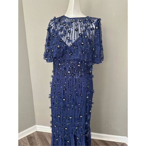 MAC DUGGAL EMBELLISHED ILLUSION CAPE SLEEVE TRUMPET GOWN - Picture 5 of 11